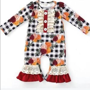 Toddler Maroon Floral Lace Jumpsuit